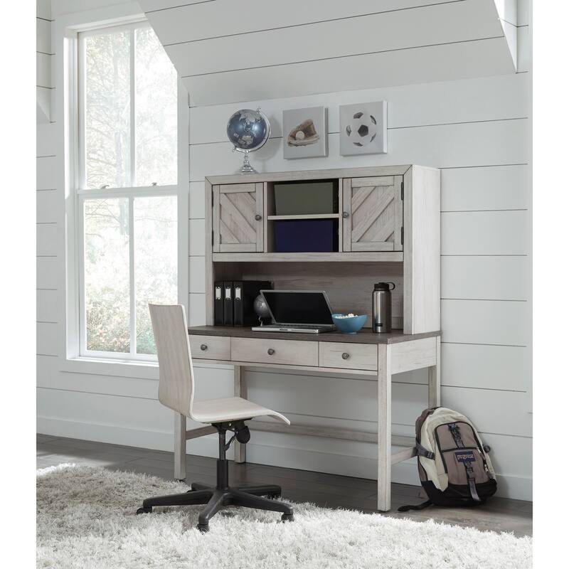 Weathered Grey Farmhouse Desk and Hutch with USB Port