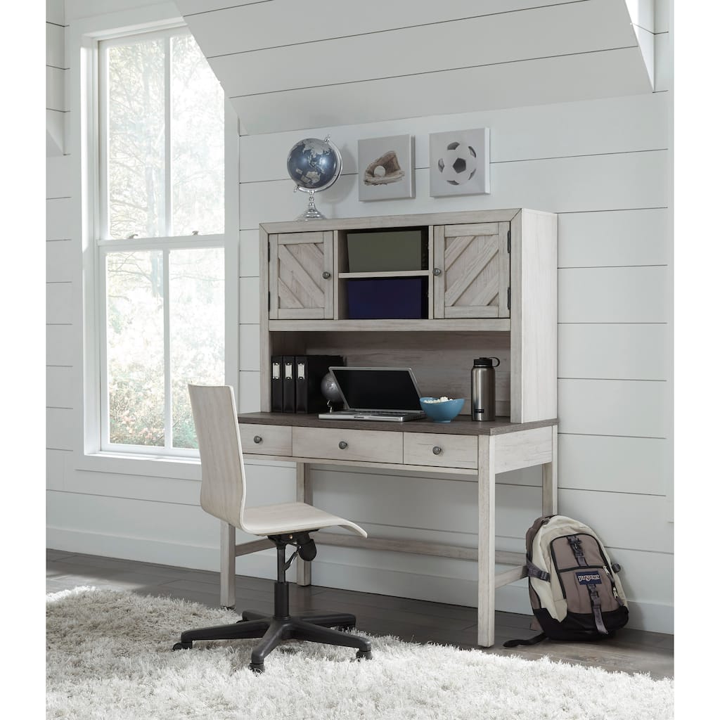Weathered Grey Farmhouse Desk and Hutch with USB Port