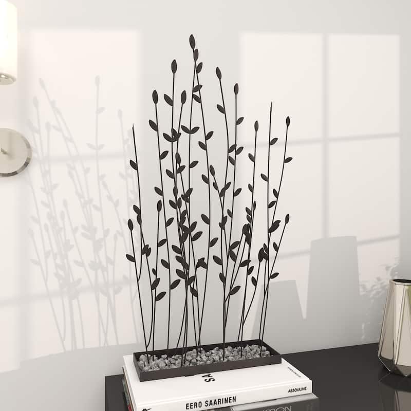 Metal Floral Decorative Sculpture with Loose Stones - Black - Roche River Decor
