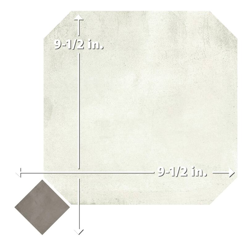 Merola Tile Laverton Octagon Nieve with Taco Grafito 7-7/8" x 7-7/8" Porcelain Floor and Wall Tile