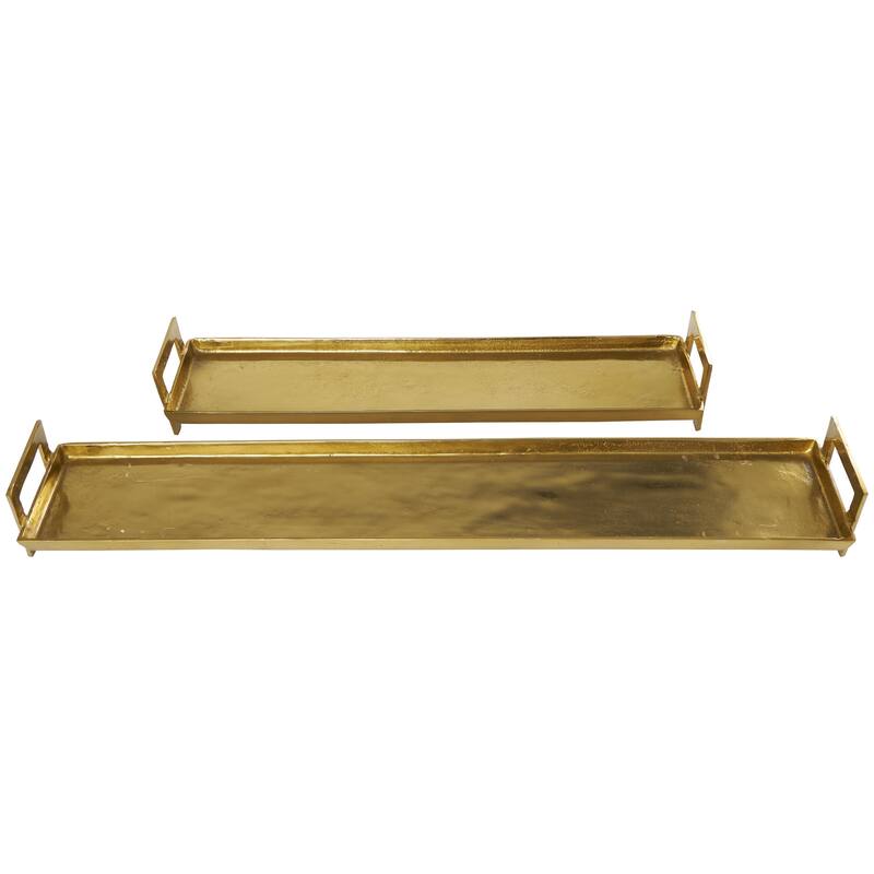 Aluminum Metal Nesting Living Room Decor Tray with Black or Gold Metal Handles - Set of 2 Black or Brass - Roche River Decor