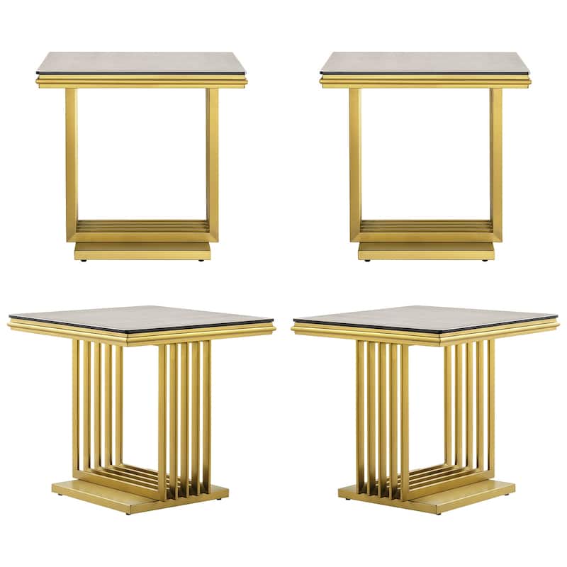 Luxurious Gold and Glass End Table with 24 inch Square Top and Stainless Steel Base - 4 End Tables