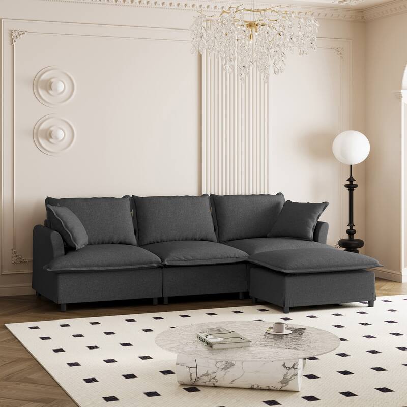 Chenille Modular Sectional Sofa, L Shaped Sectional Cloud Couch Set - Gray
