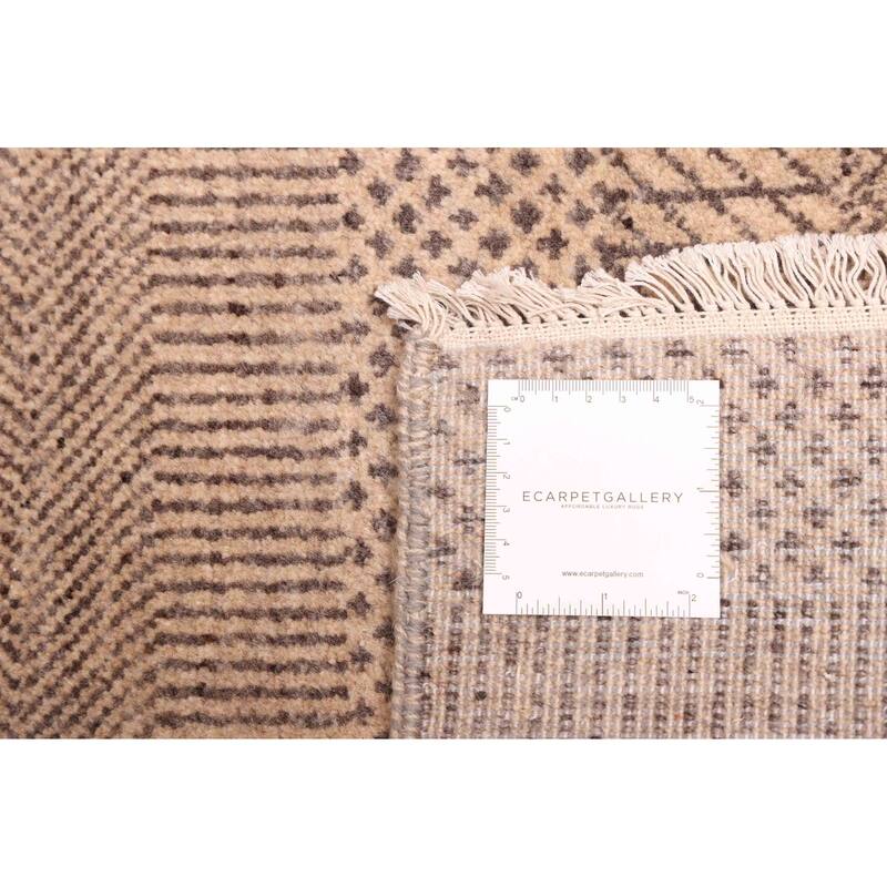 ECARPETGALLERY Hand-knotted Finest Silk Shadow Tan Viscose, Wool Rug - 5'11 x 8'10