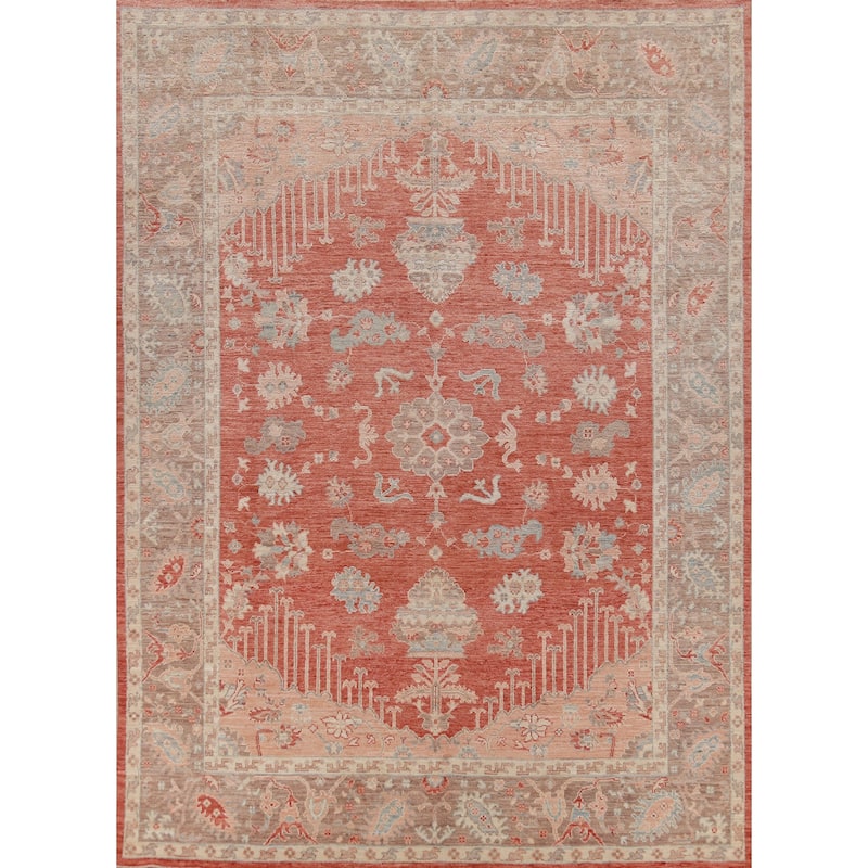 Hand Knotted Oriental 100% Wool Carpet Transitional Geometric Oranges & Rust Oushak Area Rug - 10' 2'' X 8' 4''