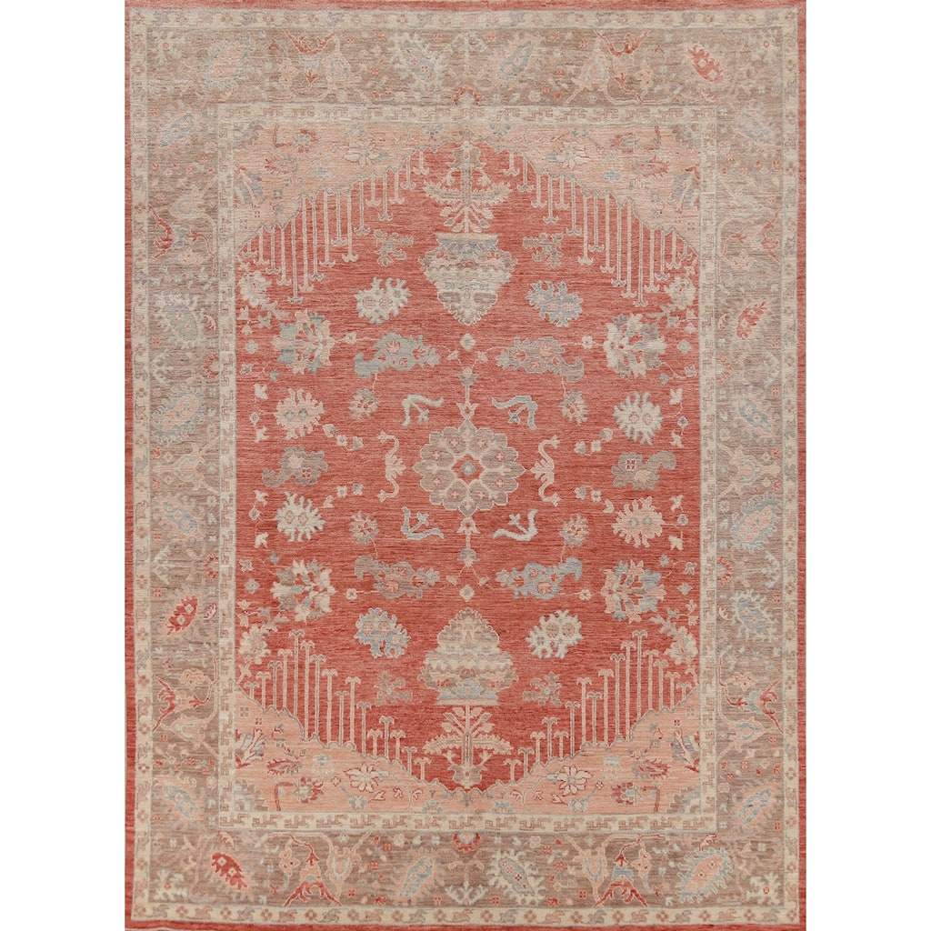 Hand Knotted Oriental 100% Wool Carpet Transitional Geometric Oranges & Rust Oushak Area Rug - 10' 2'' X 8' 4''
