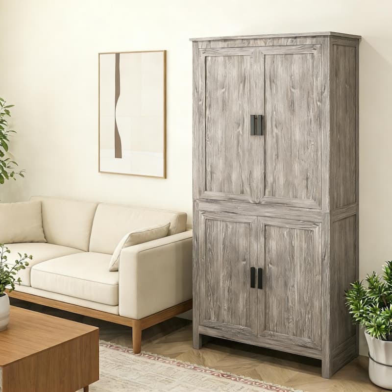 Freestanding Kitchen Pantry with Adjustable Shelves for Home Storage - Grey