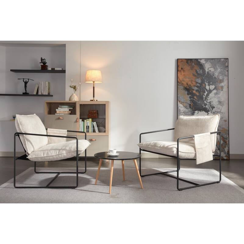 Upholstered Hanging Armchairs with Arm Pockets, Metal Frame,Set of 2