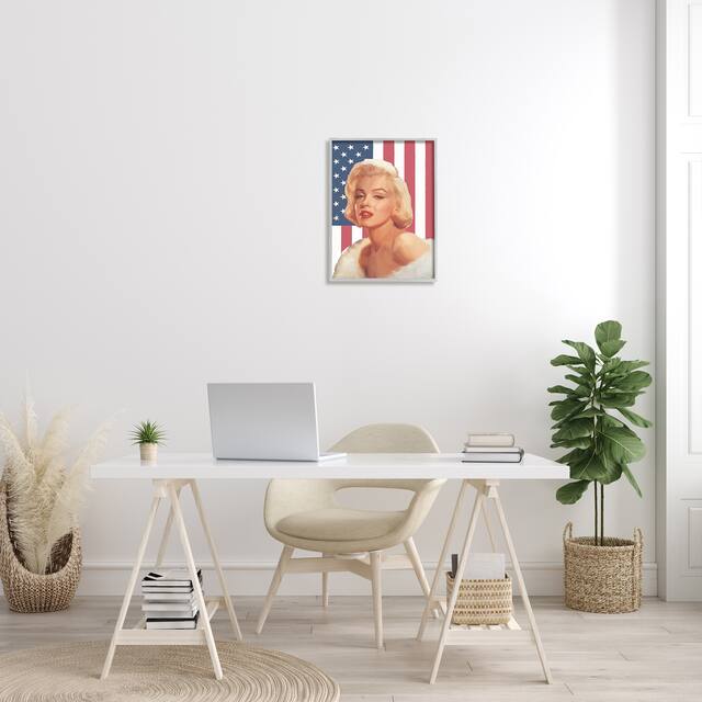 Stupell Industries Vintage Americana Icon Marilyn over US Flag Framed Wall Art - Red