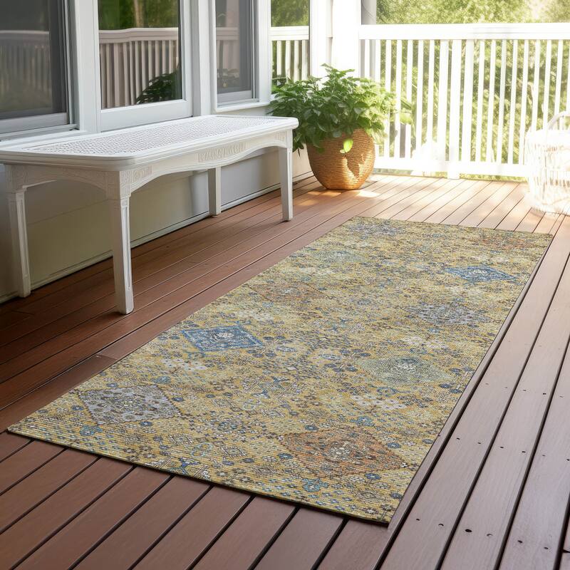 Machine Washable Indoor/ Outdoor Boho Panel Chantille Rug - Gold - 2'3" x 7'6"