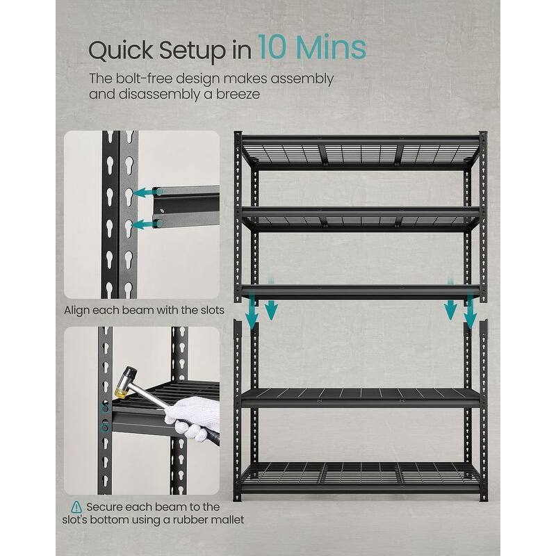 Ink-Black 5-Tier Storage Shelves, Steel Shelf, Boltless Assembly for Garage Shed