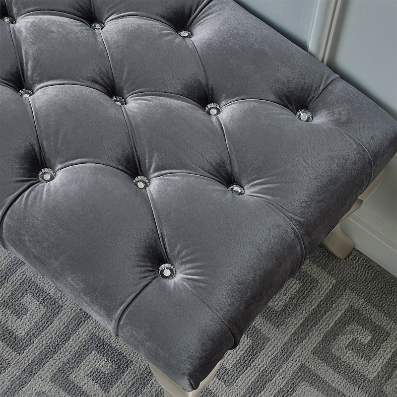 Tufted Fabric Upholstered Bench with Nailhead Trim
