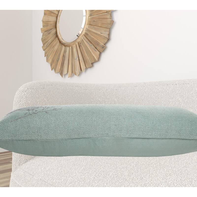 HomeRoots 14" X 36" Blue Mint And Silver Polyester Geometric Zippered Pillow