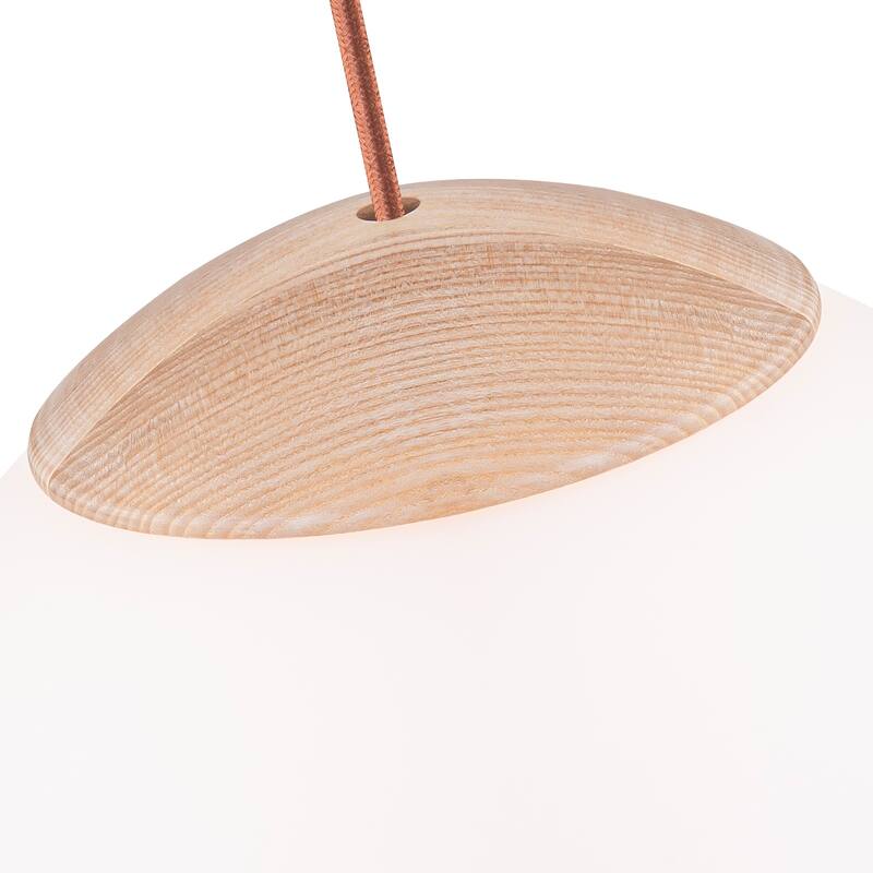 Modern Wood Pendant Light with White Glass Shade Kitchen Fixture - Dia.12.5-in