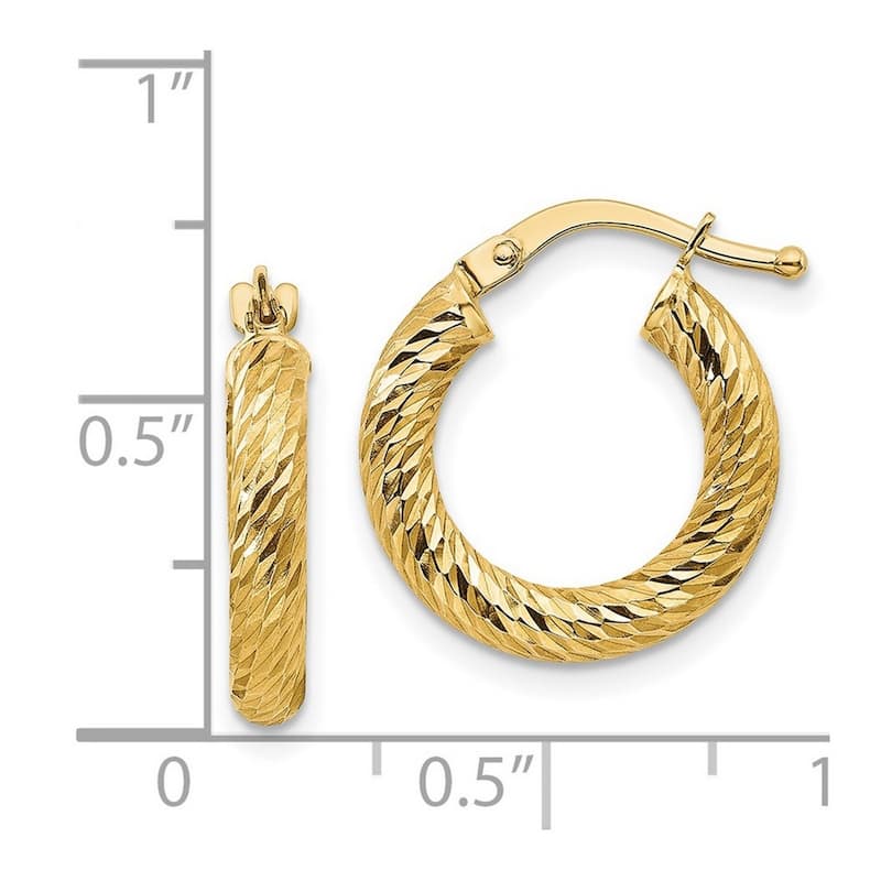 Curata 14k Yellow Gold Sparkle Cut Round Hoop Earrings - 17.75x16mm