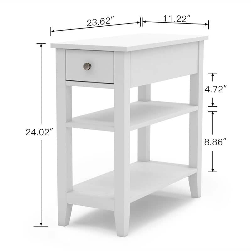 Narrow End Table with Drawer and Shelf - 11.22"D x 23.62"W x 24.02"H