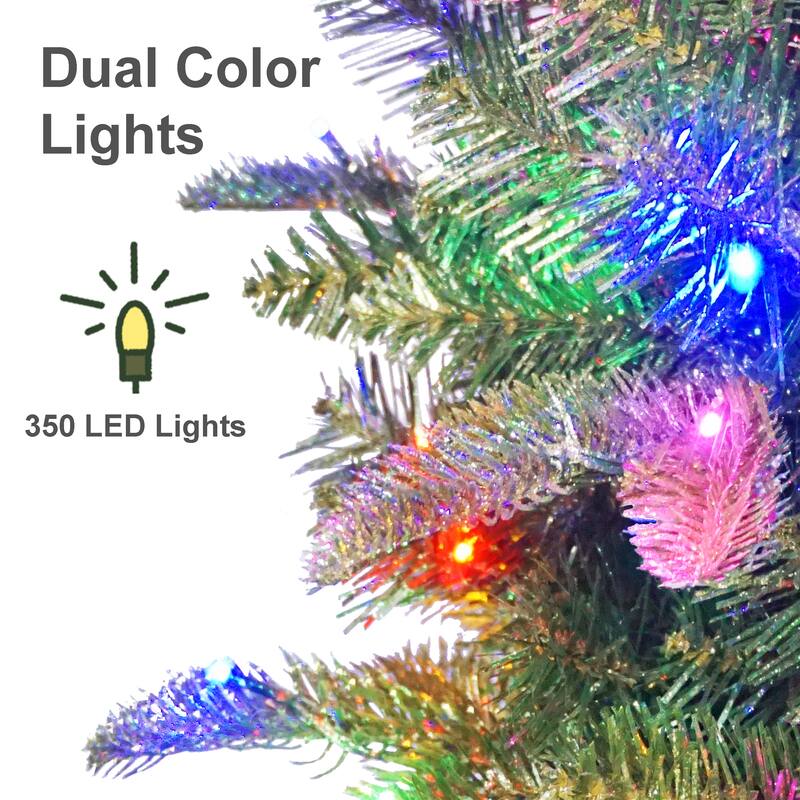 Puleo International 7.5' Pre-Lit Artificial Yardley Spruce Pencil Tree with 350 Dual-Color LED Lights