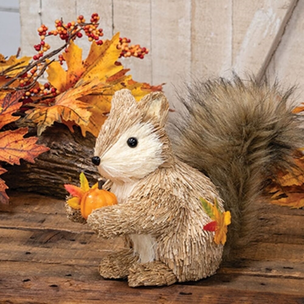 Sisal Fall Squirrel with Pumpkin Harvest Tabletop Decor - 10.50
