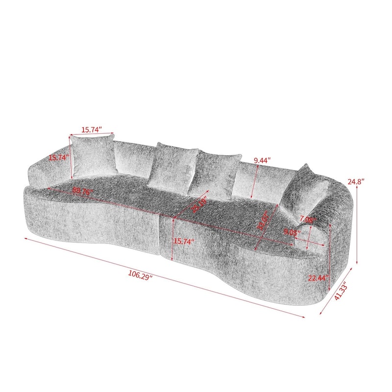 106.29" Curved Chenille Sectional Sofa, No Assembly Required