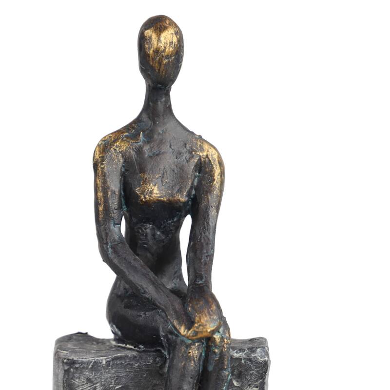 Black Polystone Modern Sculpture People 14 x 8 x 3 - 8 x 3 x 14