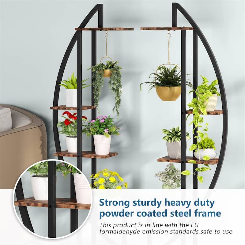 5-tier Flower Rack Plant Stands Wooden Display Shelf, Half Moon Flower Table (Set of 2)