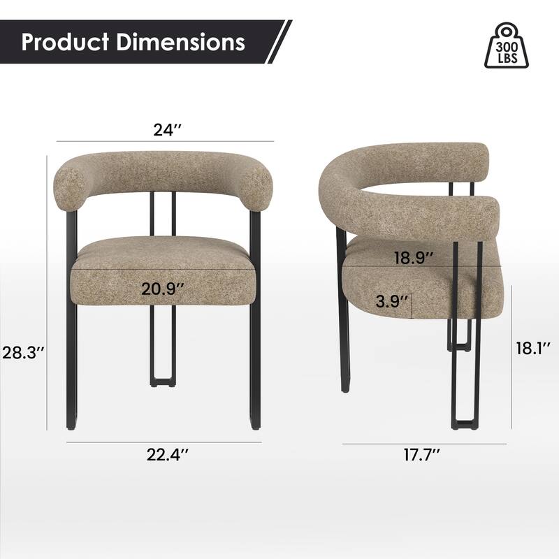 Set of 2 Upholstered Dining Arm Chairs, Bouclé Fabric Accent Chairs with Metal Frame, with Cushioned Seat & Back