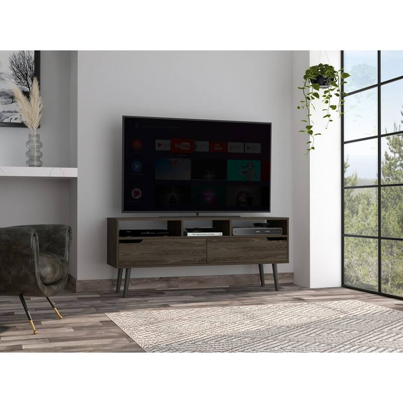 Modern 54" TV Console with Open Shelves Cabinets and Cable Management Space-Saving Storage for Living Room or Office