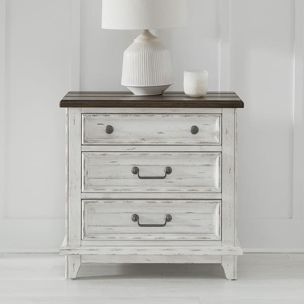 River Place Riverstone White & Tobacco Nightstand with Charging Station -  Bed Bath & Beyond