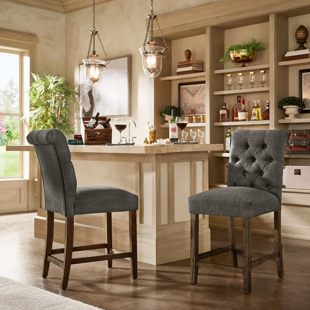 Benchwright Premium Tufted Rolled Back Counter/ Bar Height Stools (Set of 2) by iNSPIRE Q Artisan