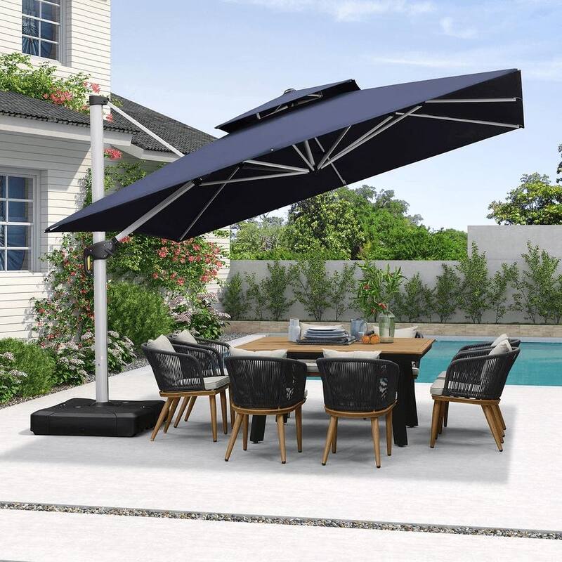 PURPLE LEAF 12ft Square Patio Umbrella Cantilever Umbrella with Base