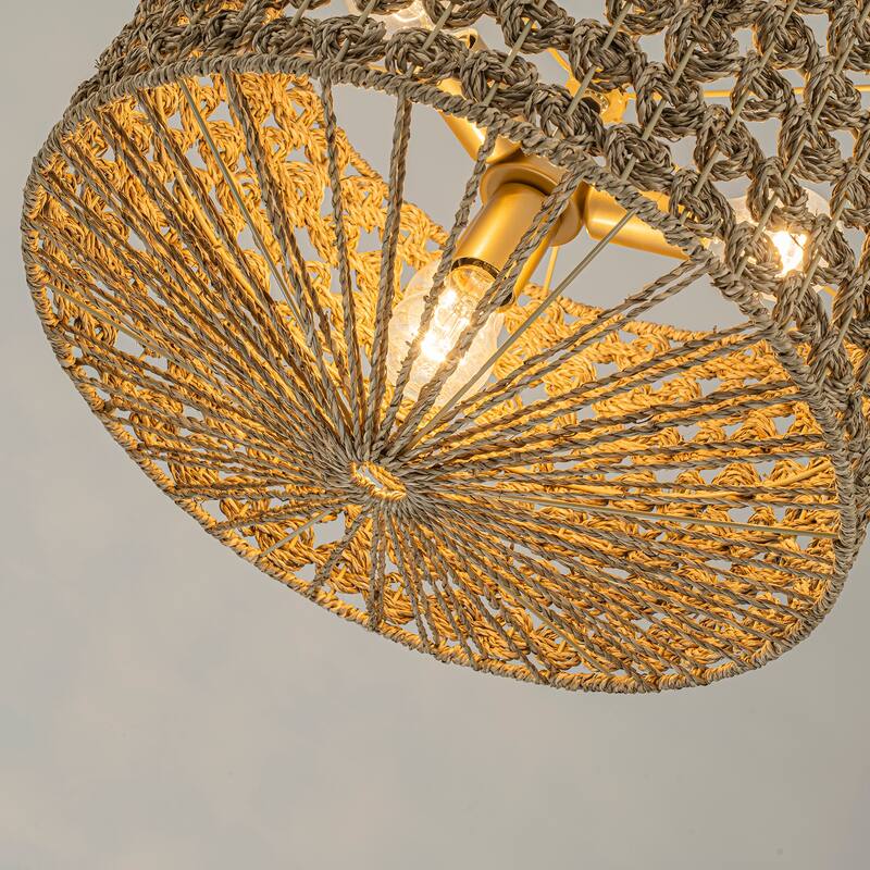 Koyo 4-Light Rattan Drum Pendant, Coastal Boho - Handwoven