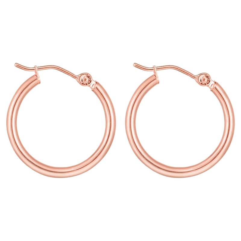 Curata 14k Gold Rose Finish 20x2mm Shiny Round Tube Round Hoop Earrings Tube Hoop Bridal Duo Band Ring Wi
