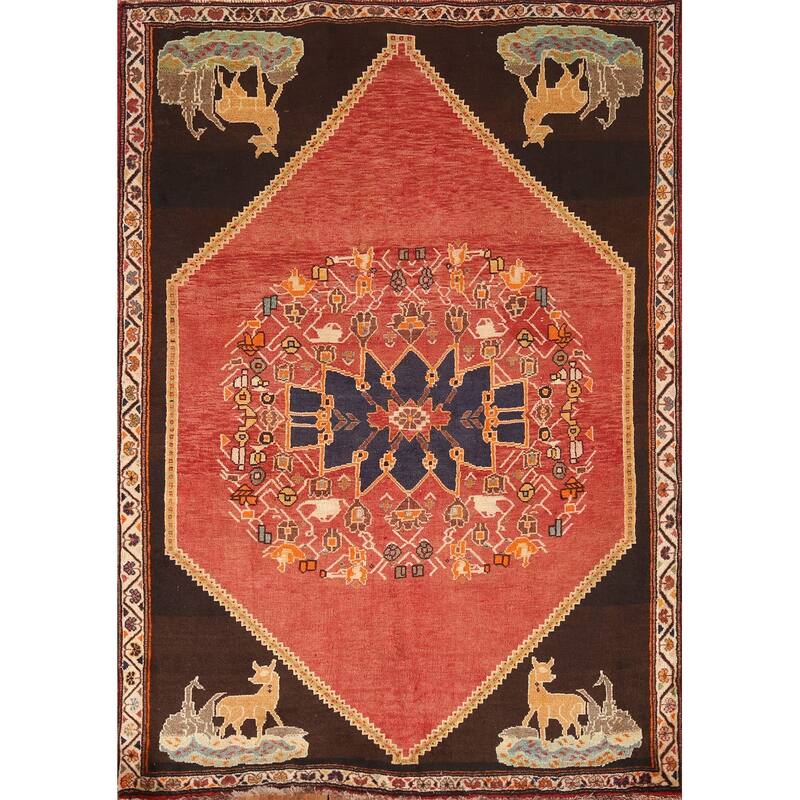 Vegetable Dye Shiraz Persian Vintage Area Rug Hand-knotted Wool Carpet - 4'0"x 5'10"