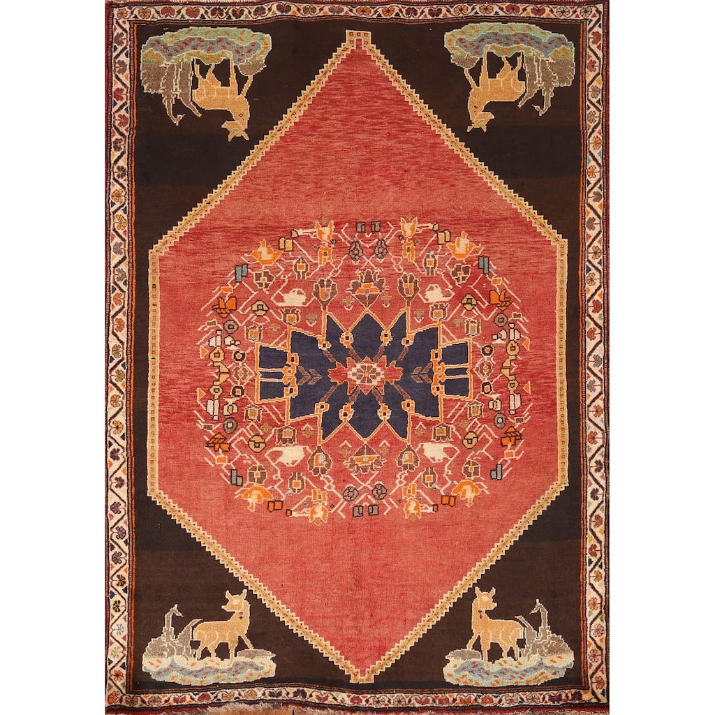 Vegetable Dye Shiraz Persian Vintage Area Rug Hand-knotted Wool Carpet - 4'0"x 5'10"