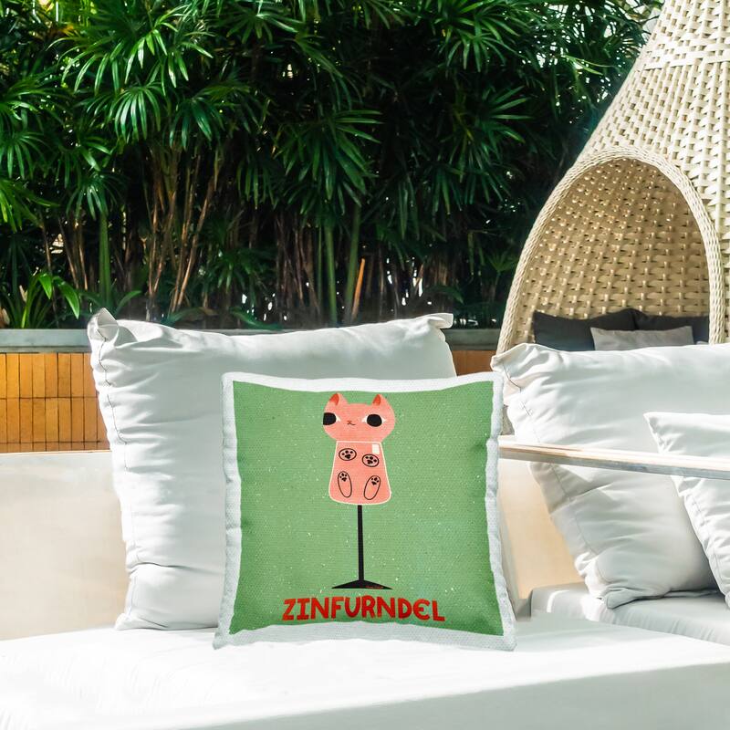 Stupell Zinfurndel Feline Wine Printed Outdoor Throw Pillow Design by Carrie Cantwell