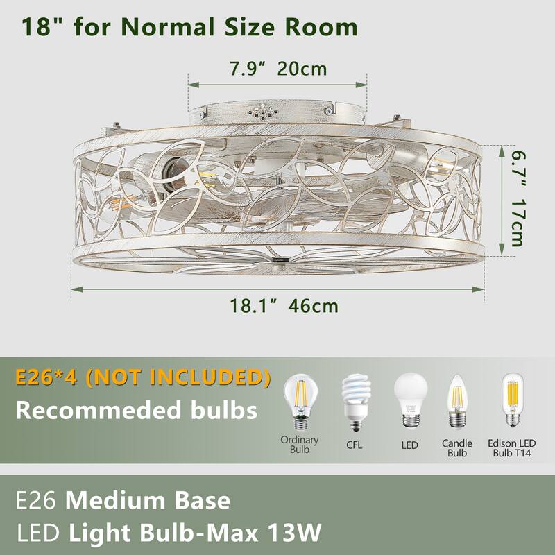 18-inch White Vintage Caged Ceiling Fan Light