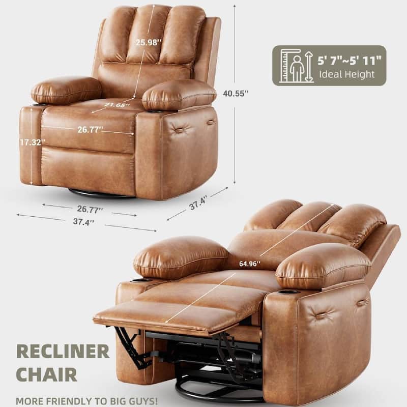 360° Rotation Manual Rocking Chair, Recliner Sofa Chair with Heat & Massage