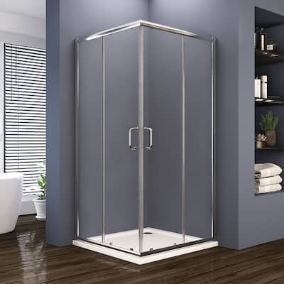 Elegant Corner Entry Shower Enclosure in Sliding Shower Doors 34 in. W x 34 in. L x 72 in. H Shower base not included.