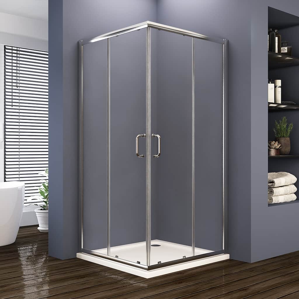 Elegant Corner Entry Shower Enclosure in Sliding Shower Doors 34 in. W x 34 in. L x 72 in. H Shower base not included.