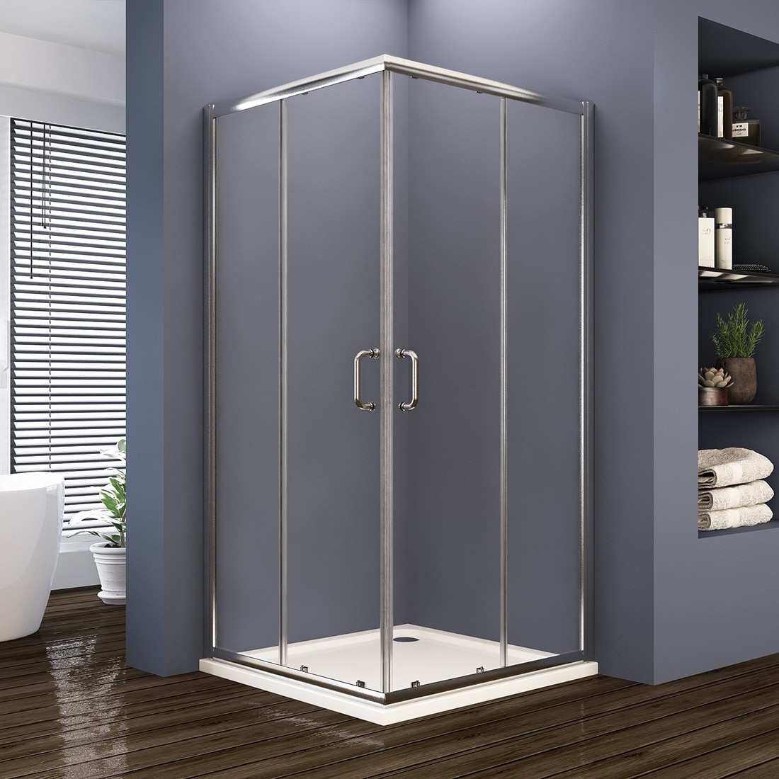 Elegant Corner Entry Shower Enclosure in Sliding Shower Doors 34 in. W x 34 in. L x 72 in. H Shower base not included.