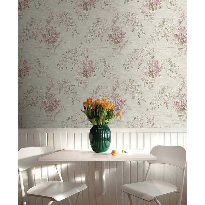 Seabrook Designs Carola Floral Vase Unpasted Wallpaper