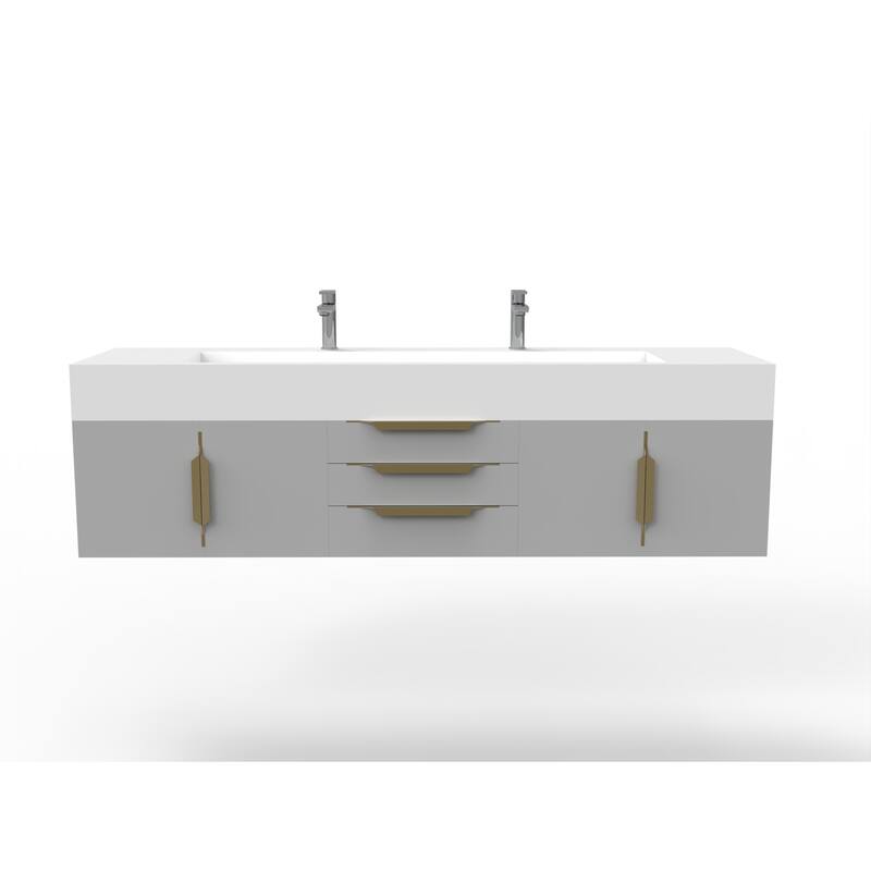 Nile 72" Wall Mounted Bathroom Vanity Set w/ White Top