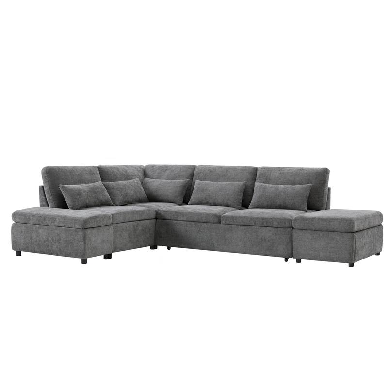 Modular Sectional Pull-Out Sofa, L Shape With Wide Seats, Free Movement Storage Ottoman, Free Combination,Chenille Sofa