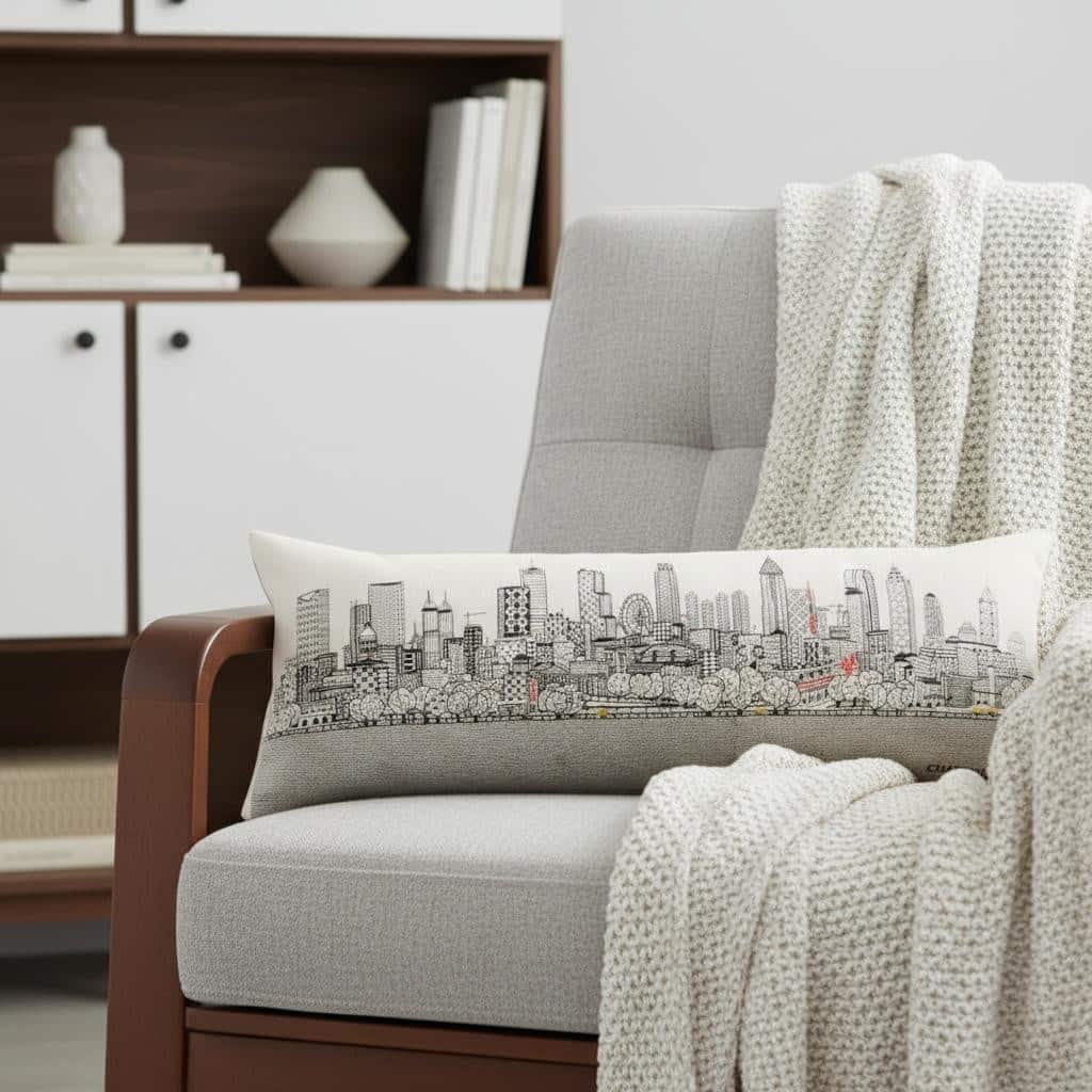 HomeRoots 14" X 35" Cream Atlanta Daytime Skyline Lumbar Decorative Pillow
