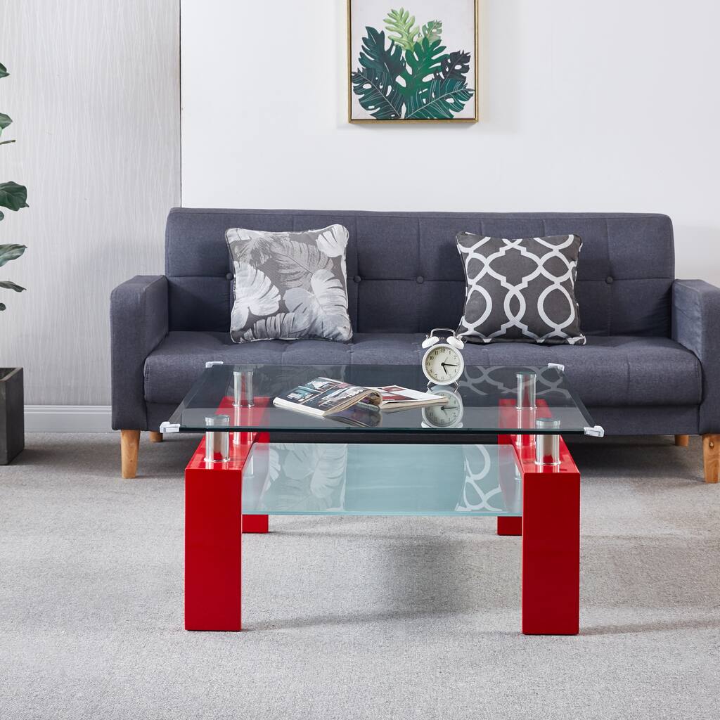 Tempered Glass Top Square Double-Layer Coffee Table
