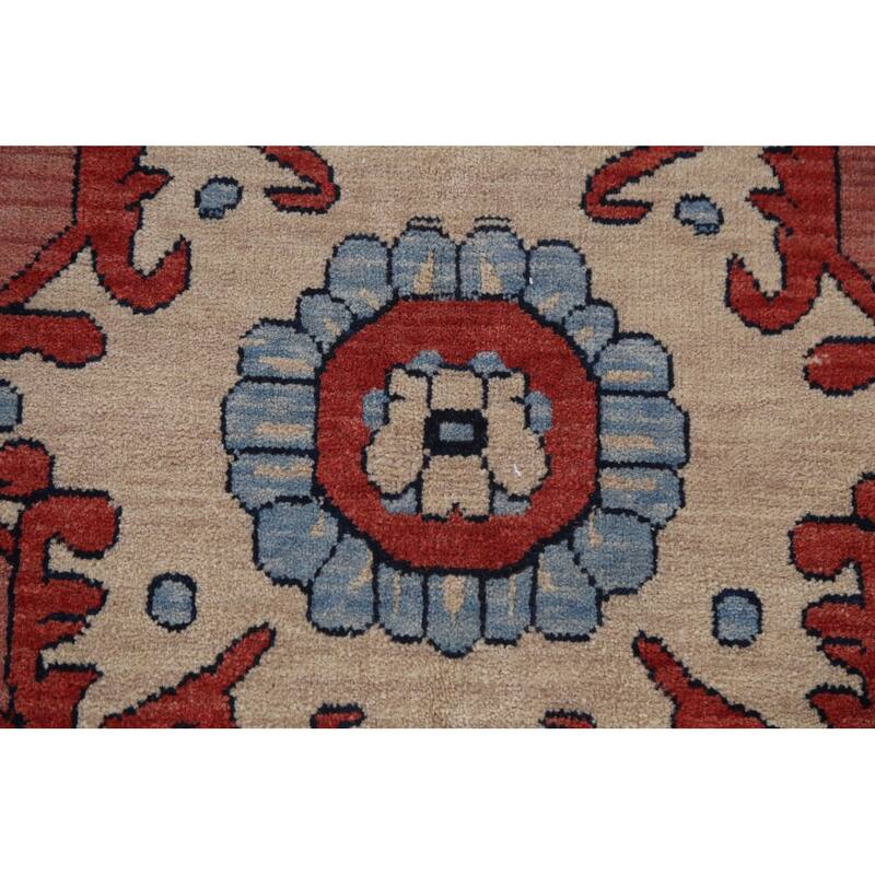 Red/ Ivory/ Blue Heriz Serapi Turkish Area Rug Handmade Wool Carpet - 9'0" x 12'0"