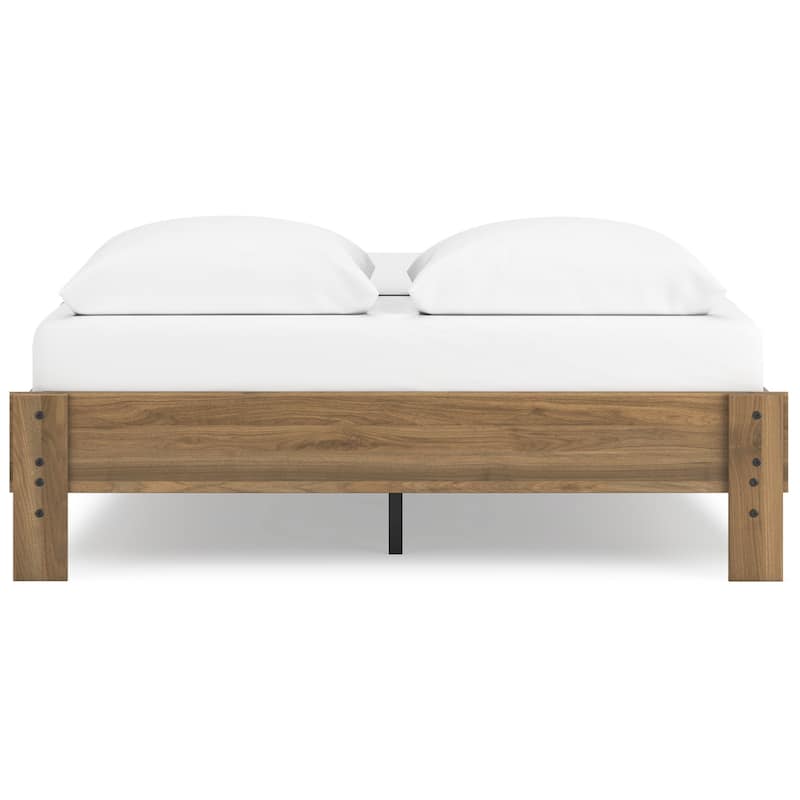 Deana Queen Platform Bed, Honey Brown Wood, Low Profile Tapered Legs