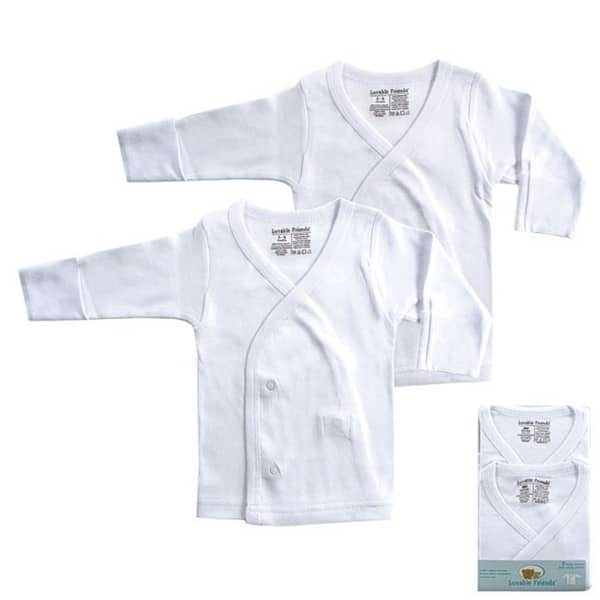 slide 1 of 1, Luvable Friends Baby Unisex Side Snap Shirts, White Long-Sleeve 0-3 Months - White