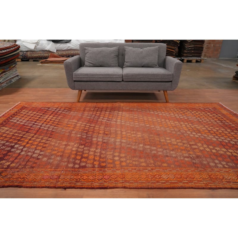 Hand Woven Oriental 100% Wool Carpet Southwestern Tribal Oranges & Rust Kilim Area Rug - 10' 1'' X 5' 8''