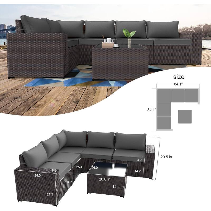 Outdoor Patio Furniture Set, Conversation set with 12FT Patio Umbrella in Navy Blue and Side Table